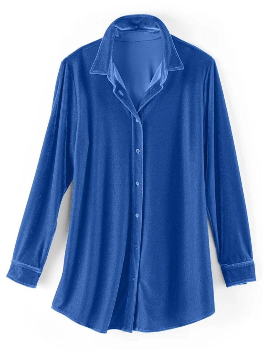 NWT Soft Surroundings Cobalt Blue Velvet Boyfriend Fit Tunic Top Shirt